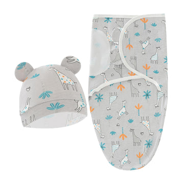 Merishopp Newborn Swaddle Wraps Wrap Hat Babies Infant Blanket for Newborn Girls Gifts Gray Giraffe