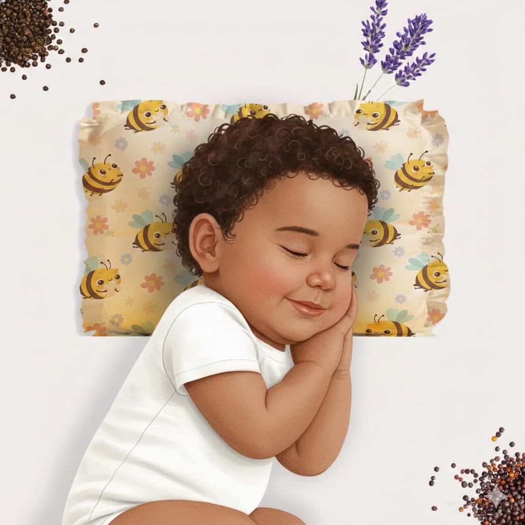 Baby Mustard Seed Pillow With Supersoft Fur Fabric With 036 Months | Cartoon Print Infant Head Support Cushion (Birds  Yellow)