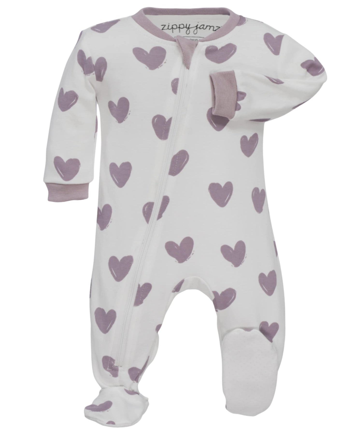 Zippyjamz - Zipper Organic Sleeper Footed Baby Pajamas With Inseam Zipper (Stole My Heart, 12-18 Months)