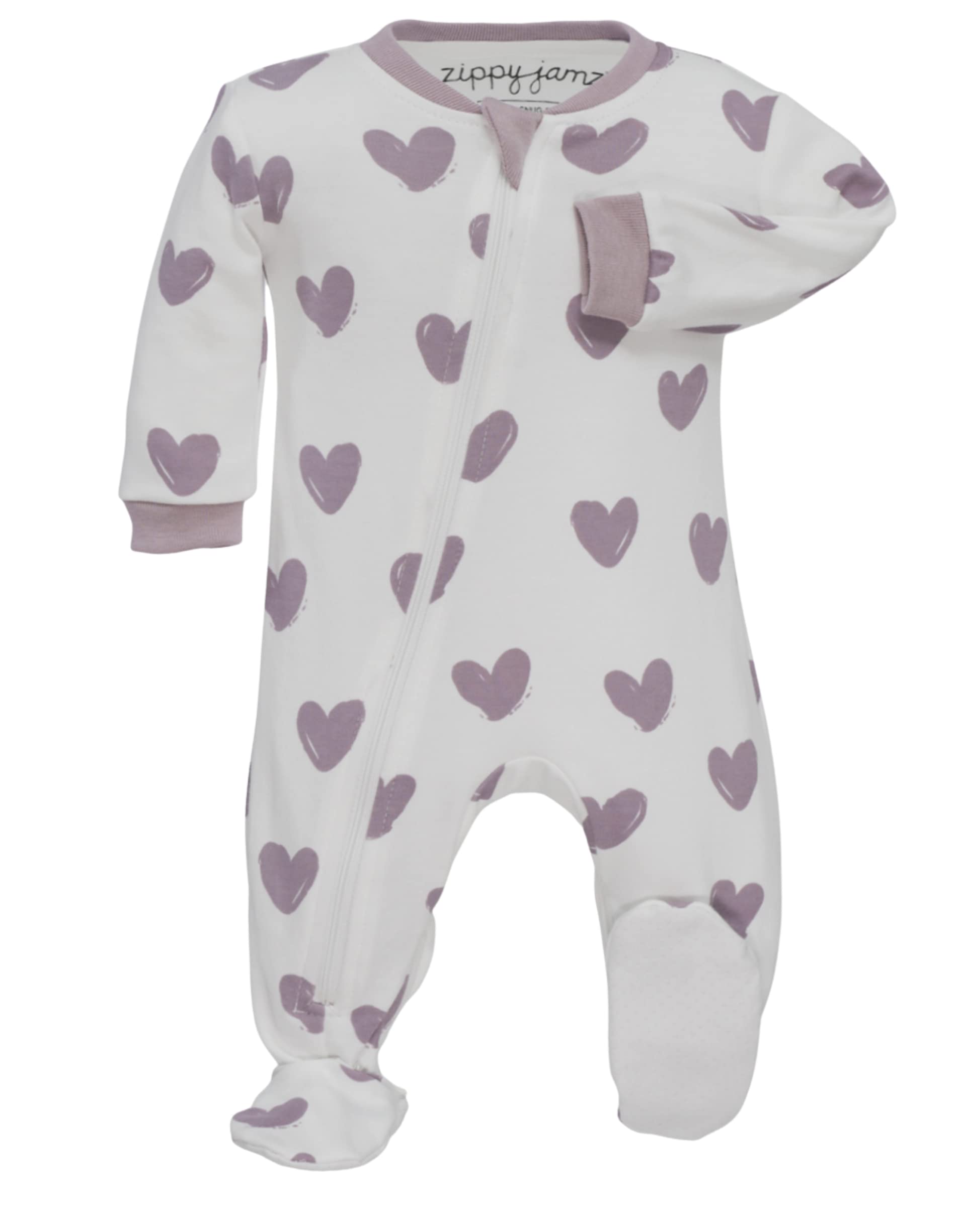 Zippyjamz - Zipper Organic Sleeper Footed Baby Pajamas With Inseam Zipper (Stole My Heart, 12-18 Months)