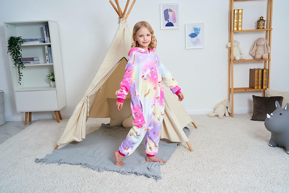 Newplush Unisex Kids Unicorn Onesie Coloful Cloud Unicorn Pajamas Animal Christmas Halloween Cosplay Costume Sleepwear(4-6 Years