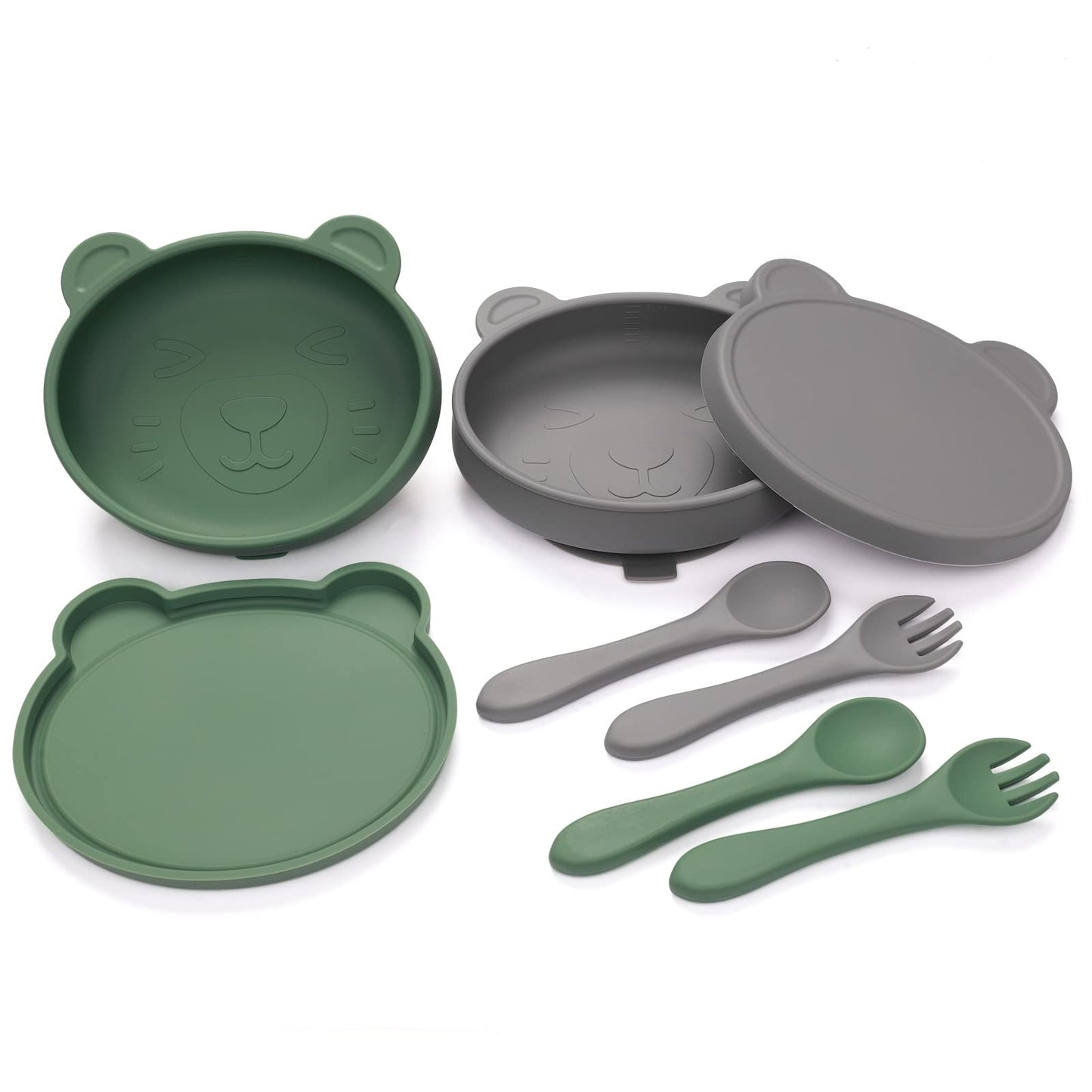 btrfe Silicone Baby Suction Bowl with Lid | 2 Pack Toddler Bowls with Spoons and Forks | Baby Feeding Set | Dishwasher & Microwa