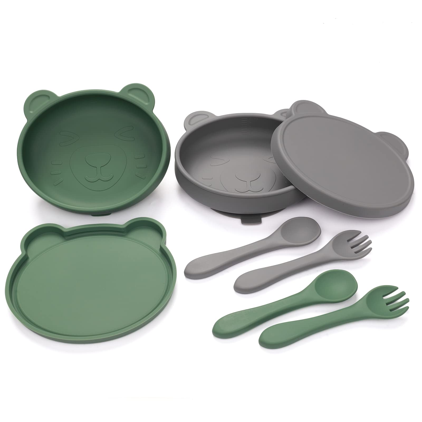 btrfe Silicone Baby Suction Bowl with Lid | 2 Pack Toddler Bowls with Spoons and Forks | Baby Feeding Set | Dishwasher & Microwa