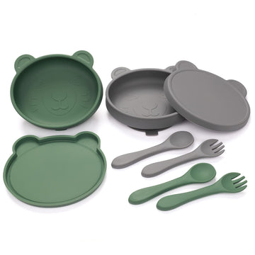 btrfe Silicone Baby Suction Bowl with Lid | 2 Pack Toddler Bowls with Spoons and Forks | Baby Feeding Set | Dishwasher & Microwa