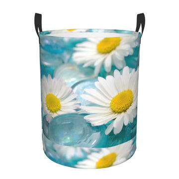 Pevtufa Daisy Flowers Foldable Laundry Basket Organizer,Fabric Clothes Toy Storage Basket Nursery Hamper Storage Bin For Househo