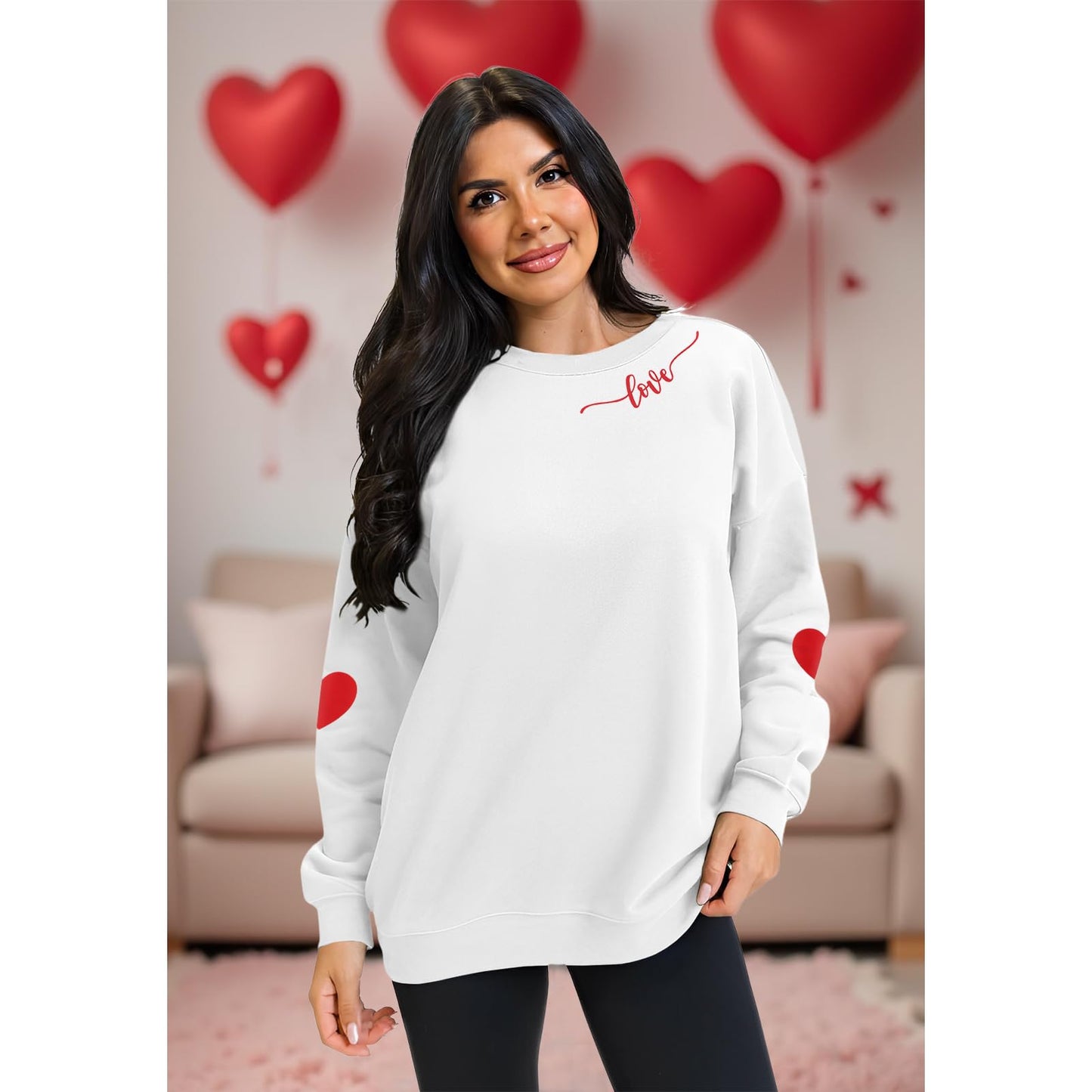 Ritatte Mommy And Me Valentine'S Day Outfit Love Heart Graphic Family Matching Sweatshirt Crewneck Long Sleeve Pullover Top(L, M