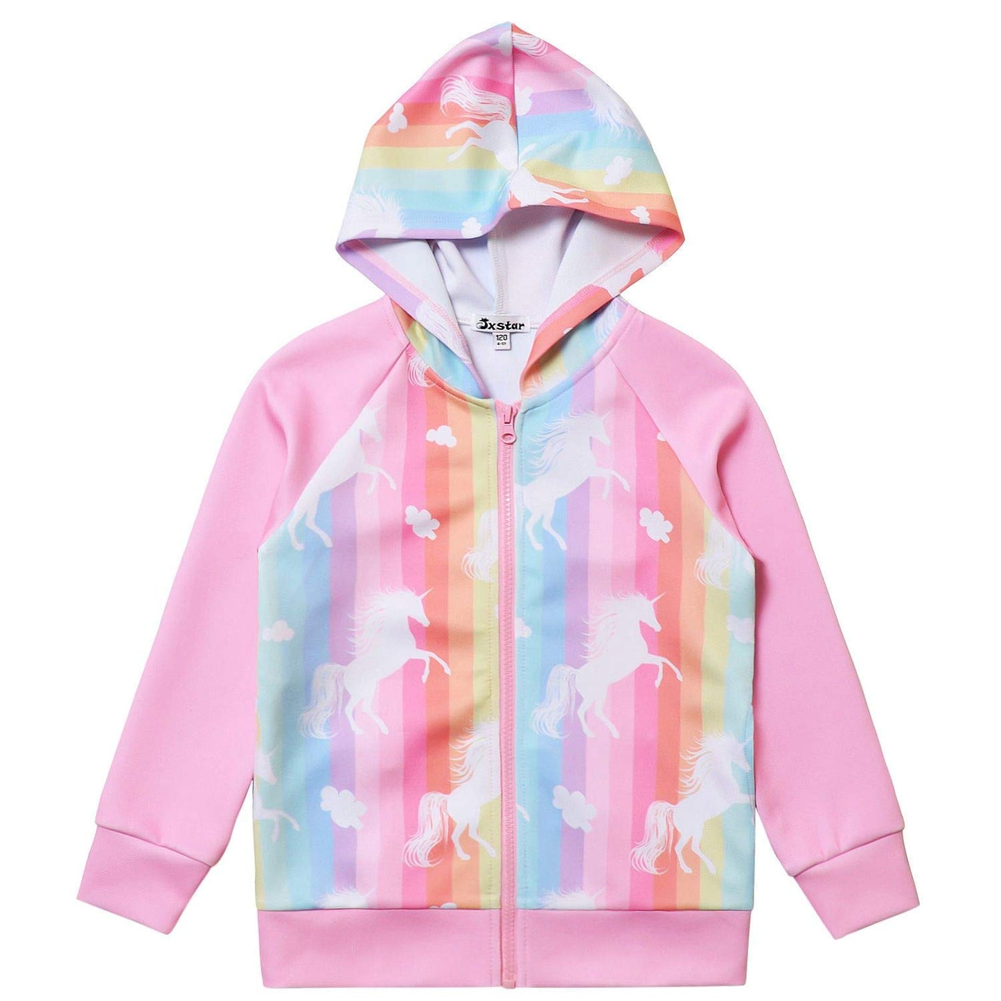 Unicorn Jacket Girls Zip Up Hoodie Sweatshirt Halloween Costume Pink Size 8 9