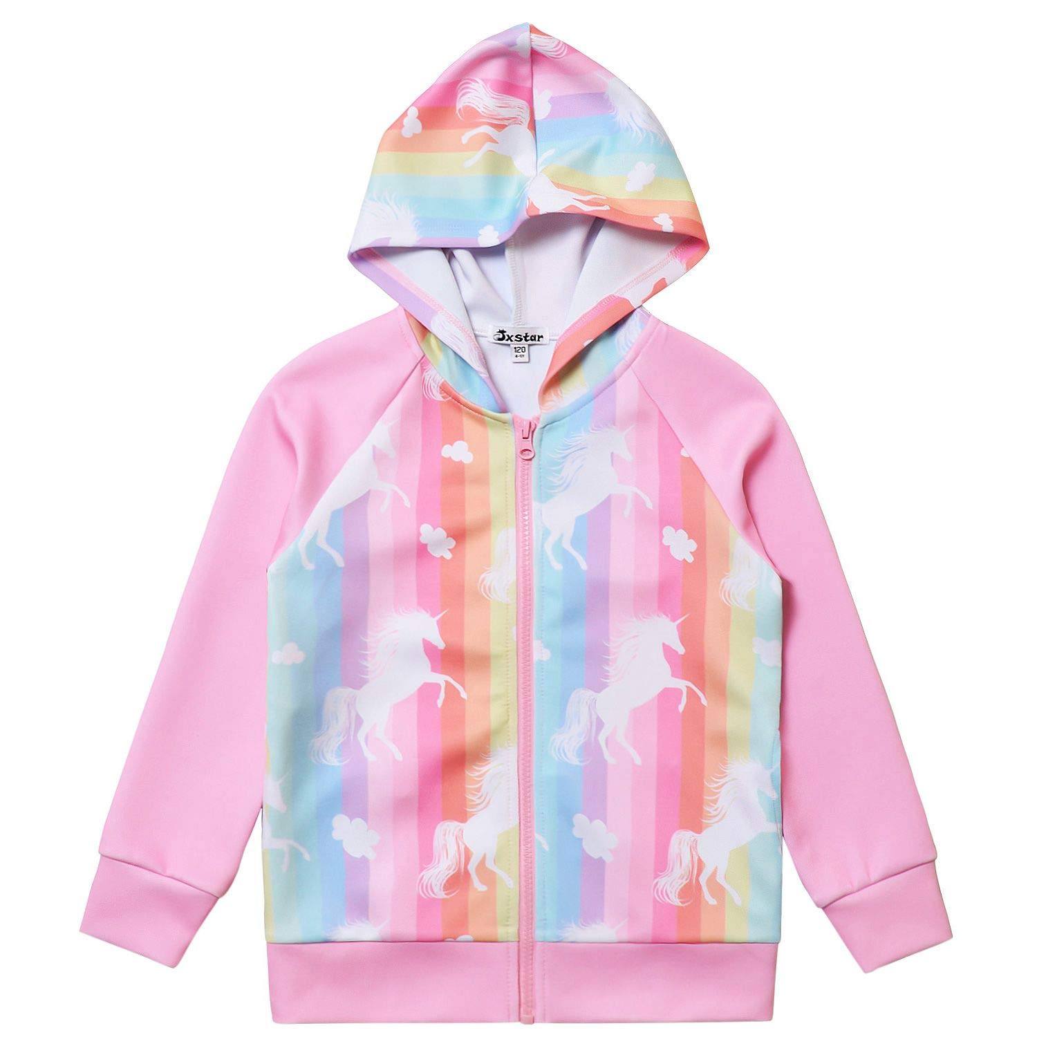 Unicorn Jacket Girls Zip Up Hoodie Sweatshirt Halloween Costume Pink Size 8 9