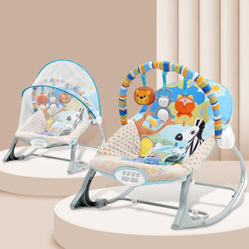 Infantso Baby Rocker & Bouncer For 0 To 2 Years (Dark Blue), Portable Chair For Newborn With Mosquito Net, U-Shaped Pillow With 