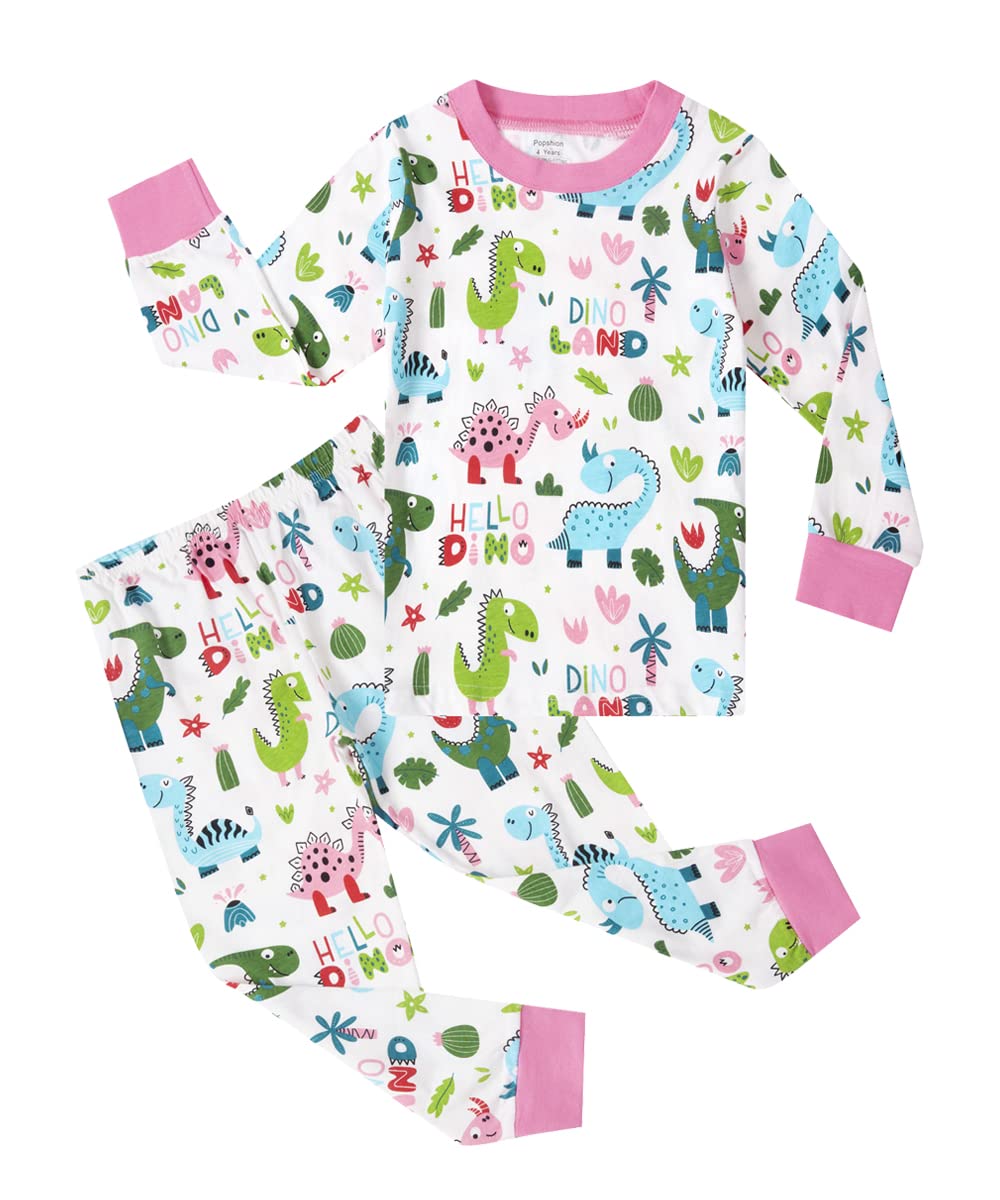 Toddler Girl Pajamas Sets Long Sleeve Cotton Pajamas Baby Girls Clothes PJs Two Piece Kids Jammies 2 to 10 Years, Dinosaur96, 3