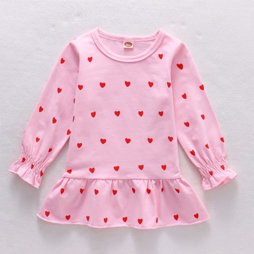 Gliglittr Toddler Baby Girls Clothes Set Valentine'S Day Heart Print Long Sleeve Ruffle T-Shirt+Pants Kids 2Pcs Outfits (Pink, 2