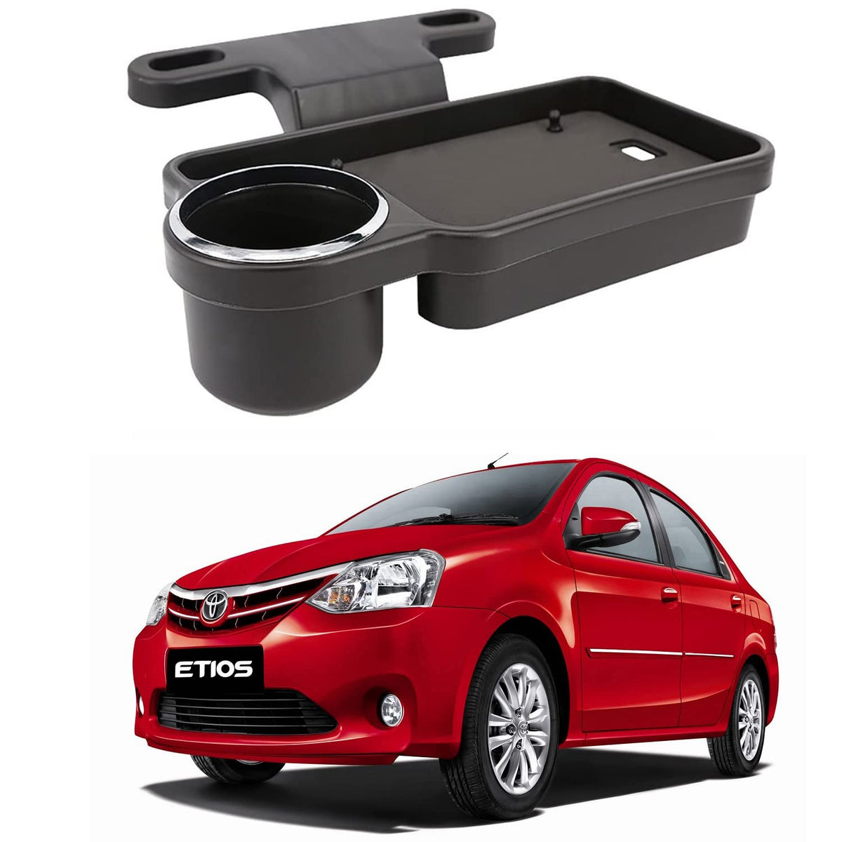 Oshotto (FT04) Foldable Car Auto Headrest Rear Back Seat Table Drink Food Cup Tray Holder Compatible with Toyota Etios  Black