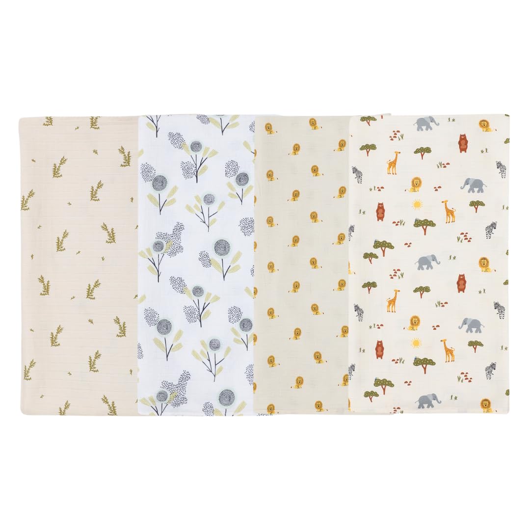 DULAAR Organic Muslin Swaddle Wrap Pack of 4 for Newborns, Baby & Infants, Super Soft Blanket Made of 100% Cotton (1m x 1m) | Pe
