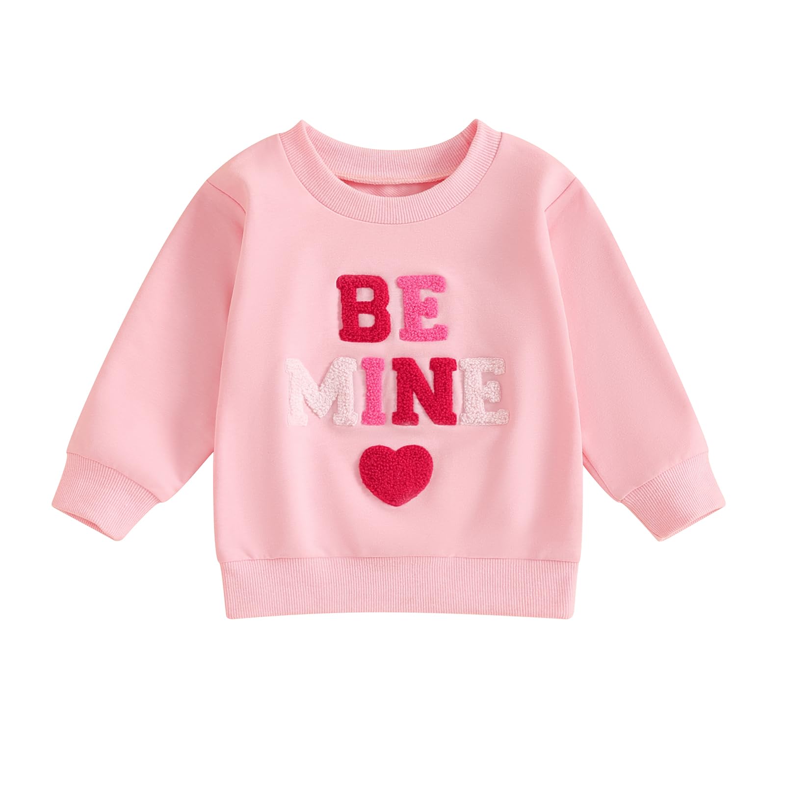 Lucikamy Toddler Baby Girl Boy Valentines Day Outfit Long Sleeve Letter Print Sweatshirt Shirt Infant Spring Clothes (Pink Embro