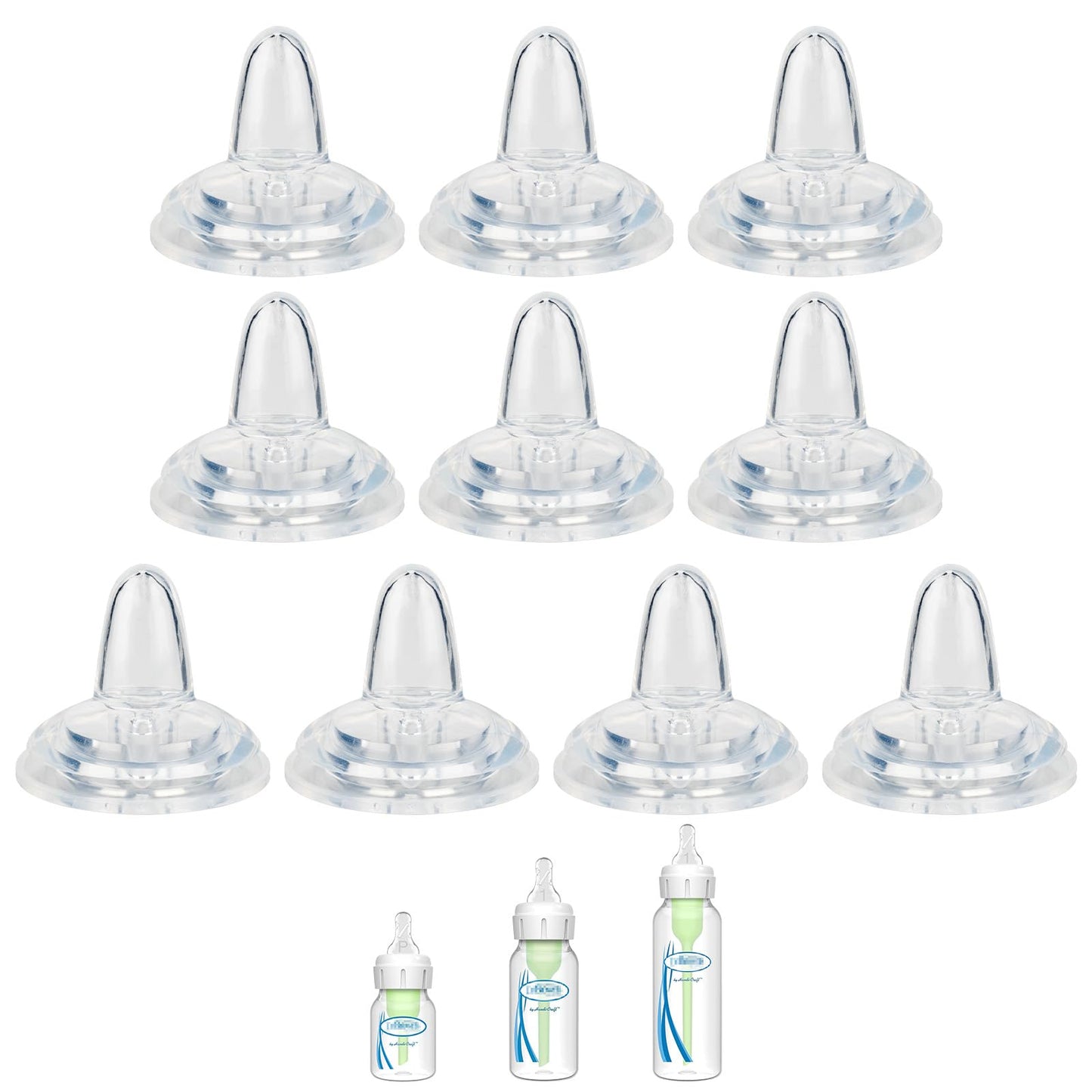 Sippy Nipple for Dr. Brown's Narrow Bottle & Sippy Spout Bottle, Soft 100% Silicone Baby Bottle Straw Nipple, 6m+, 10 Count