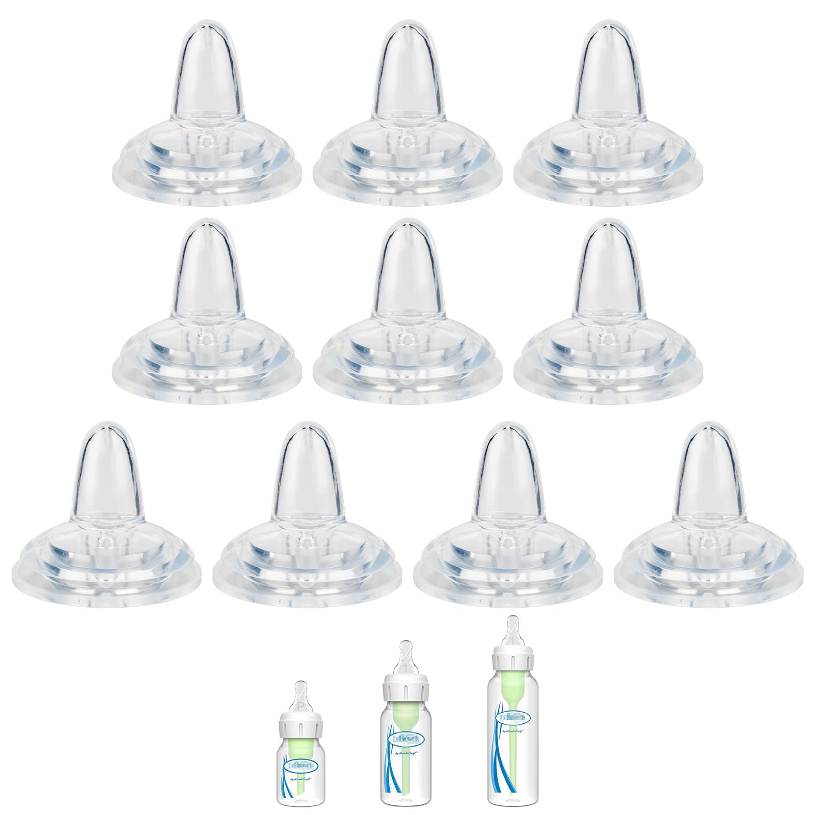 Sippy Nipple for Dr. Brown's Narrow Bottle & Sippy Spout Bottle, Soft 100% Silicone Baby Bottle Straw Nipple, 6m+, 10 Count