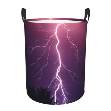 Pevtufa Thunderstorm Violet Purple Foldable Laundry Basket Organizer,Fabric Clothes Toy Storage Basket Nursery Hamper Storage Bi