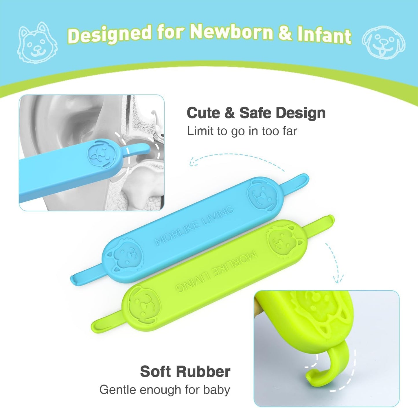 Morlike Living Baby Nose And Ear Cleaner Tool, Soft Flexible Rubber Nasal Booger Picker For Newborns And Infants, Dual Ear Wax A