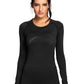 Crz Yoga Womens Seamless Athletic Long Sleeves Sports Running Shirt Breathable Gym Workout Top Black-Slim Fit X-Large