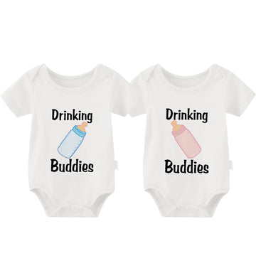 Ysculbutol Baby Twins Bodysuit Drinking Buddies Baby Twin Romper Boy Outfits Girl Jumpsuits Baby Triplets Set(White 1 0-3M)