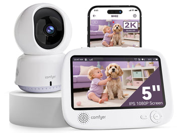 Comfyer Hybrid Video No WiFi & Smart WiFi Baby Monitor - 5  1080P Split Screen & 2K Camera App Control, Motion Alerts, Sound Det