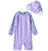 Umelok Infant Girl Swimwear Sets One Piece Rash Guard Swimsuit With Sun Hat (Purple, Floral 6-9 Months)