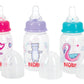 Nuby Printed 4 Ounce Non-Drip Bottle, 3 Pack - Pink, Purple, Aqua