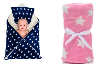 CTMKIDS Baby Wrap with Cushion Cap for Kids 74x84 cm  Navy Blue & Baby Blankets New Born Pack of Star Wrapper Bedsheet  Pink