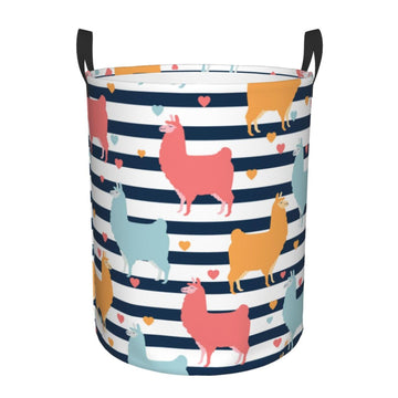 Pevtufa Colorful Llama Foldable Laundry Basket Organizer,Fabric Clothes Toy Storage Basket Nursery Hamper Storage Bin For Househ