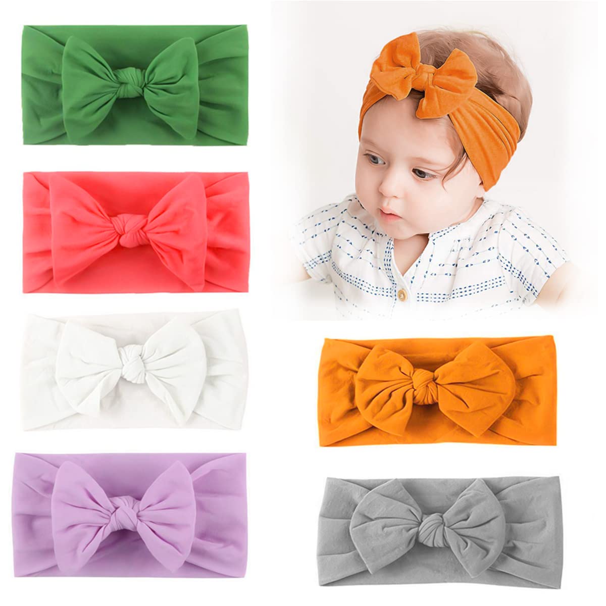 Maycreate 6 Piece Baby Nylon Headbands,Turban Knotted Girls Hairband Super Soft And Stretchy Hair Wrap For Newborn Toddle Childr