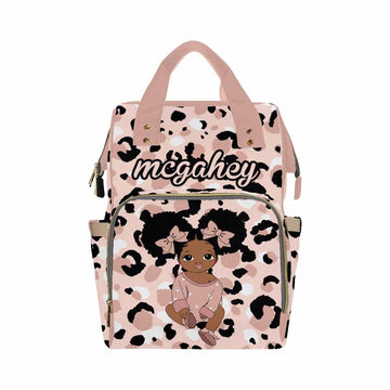 Artsadd Personalized Diaper Bag Backpack With Name, Dots Pink Bow Tie Bow Tie Daypack Mommy Nappy Baby Bag Customized Large Capa
