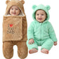 BABYZONE Baby Winter Fleece Romper, Hooded Bear Ears Design FullZip Jumpsuit Pack of 2PcGreenBrown