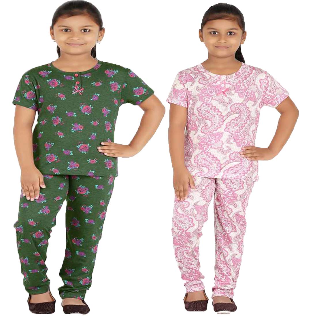 FICTIF Girls Suit and Set (Green Melange,Pink, 1112 Years)