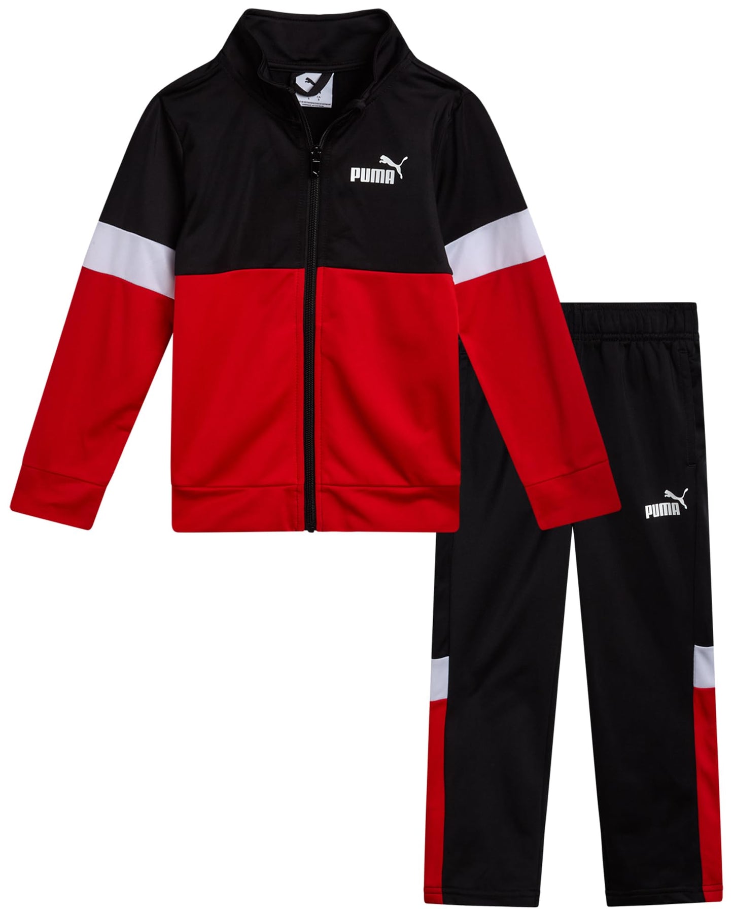 PUMA Boys Pants Set - 2 Piece Lightweight Tricot Zip Up Toddler Boys Sweatshirts and Kids Sweatpants Clothing Set, Size 4T, Blac
