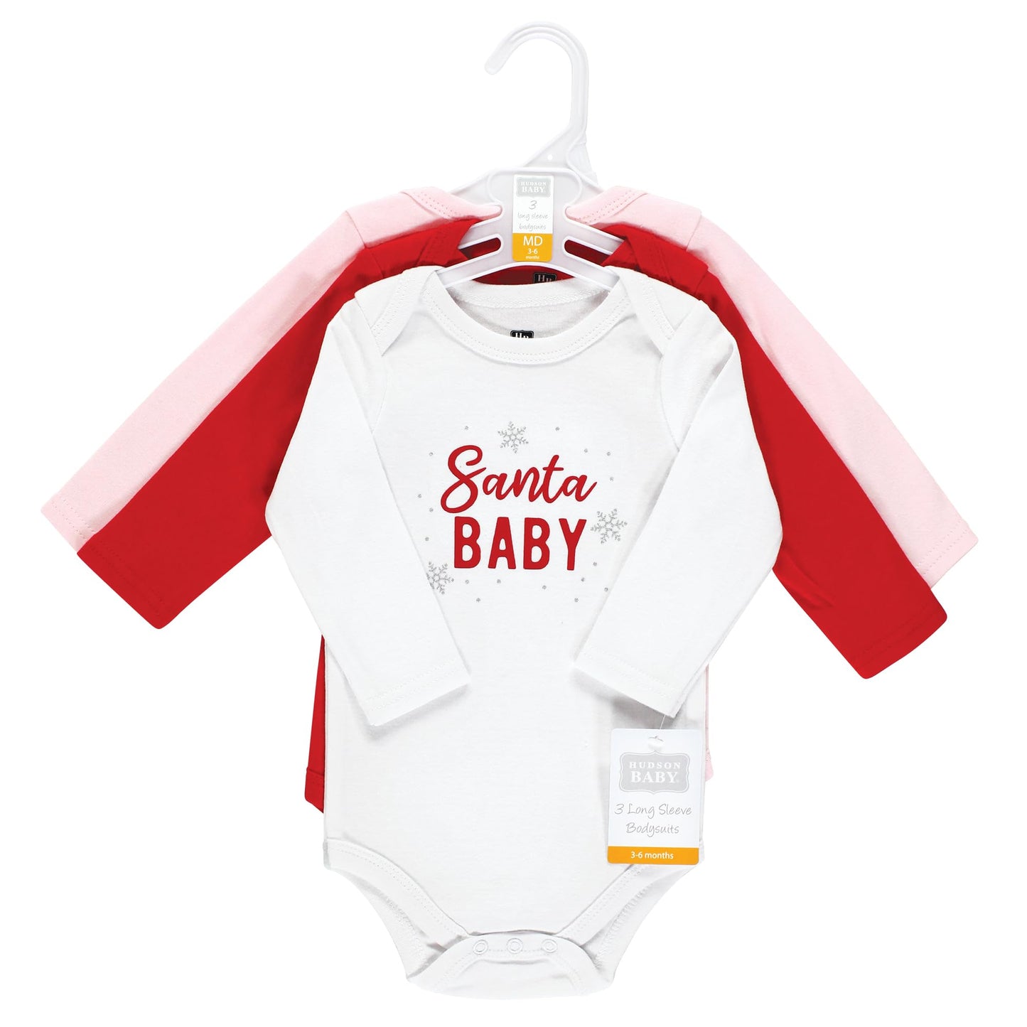 Hudson Baby Unisex Baby Cotton Long-Sleeve Bodysuits, Girl Christmas Sayings, 18-24 Months