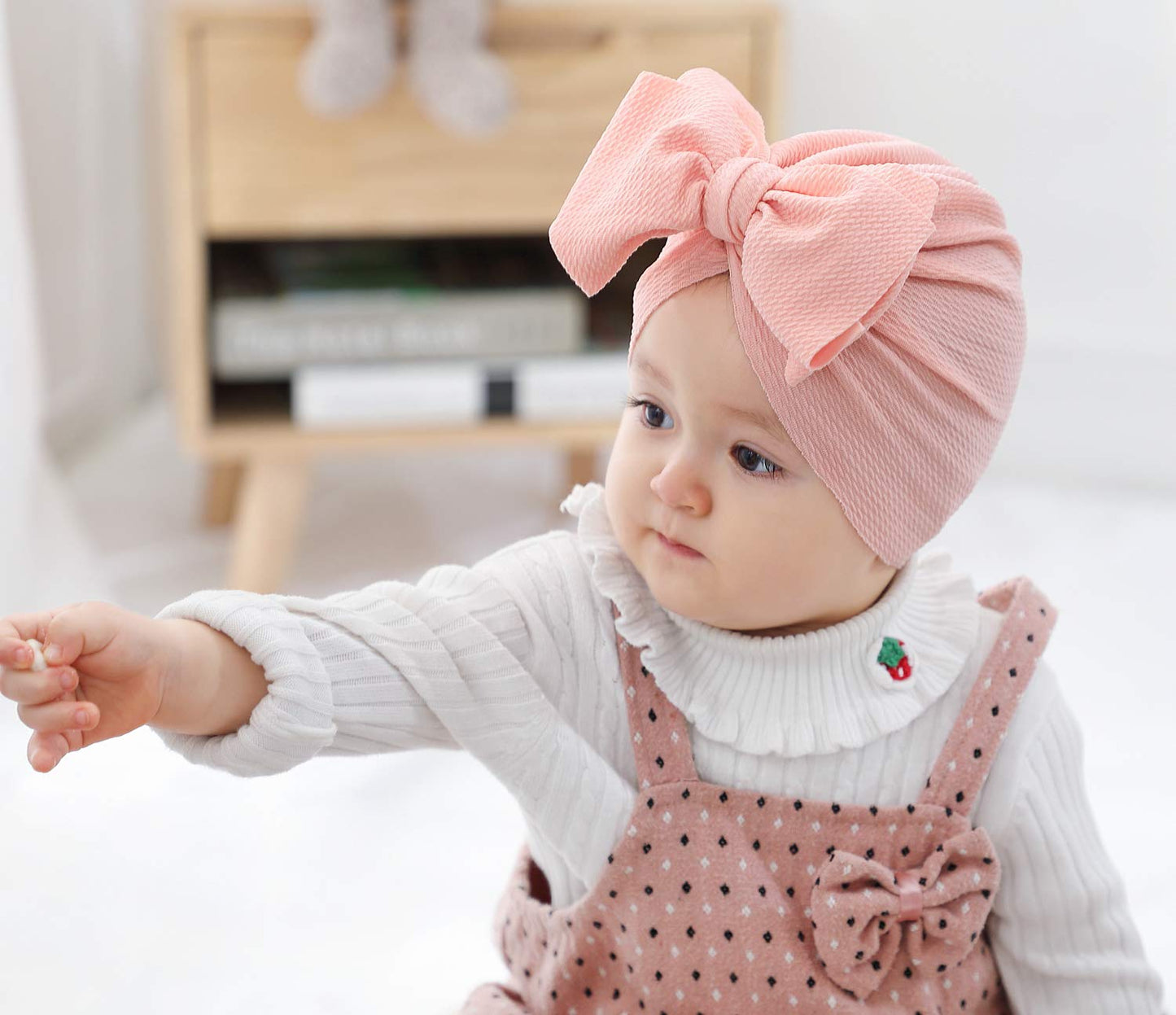 Insowni 8 Pack Solid Large Turban Hat Cap Beanie Bonnet With Big Hair Bow Hospital Baby Hats Knot Headwraps Turbans For Newborn