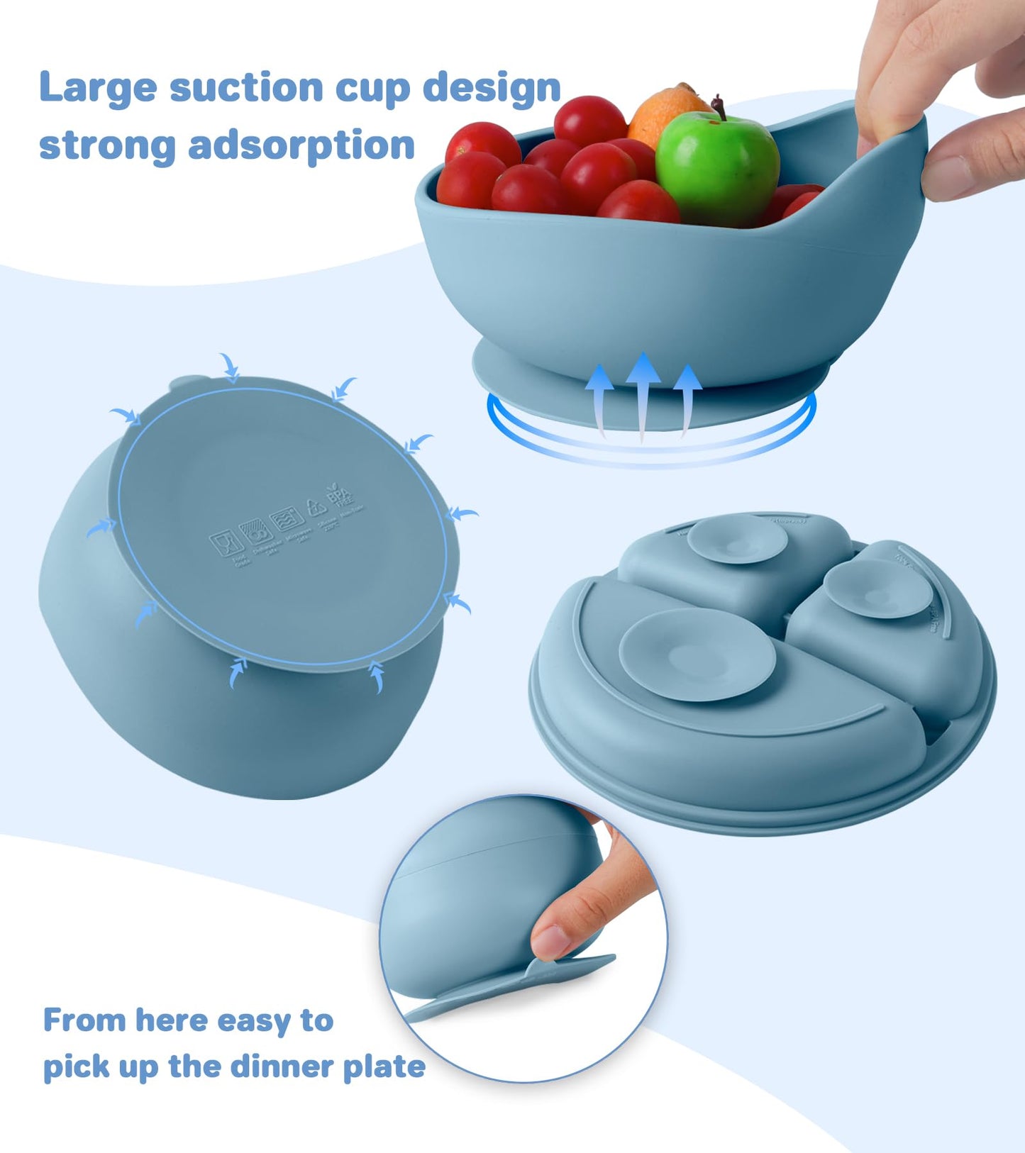 Silicone Baby Feeding Set, 10 Pcs Baby Led Weaning Supplies With Suction Bowl Divided Plate Adjustable Bib Soft Spoon Fork Snack