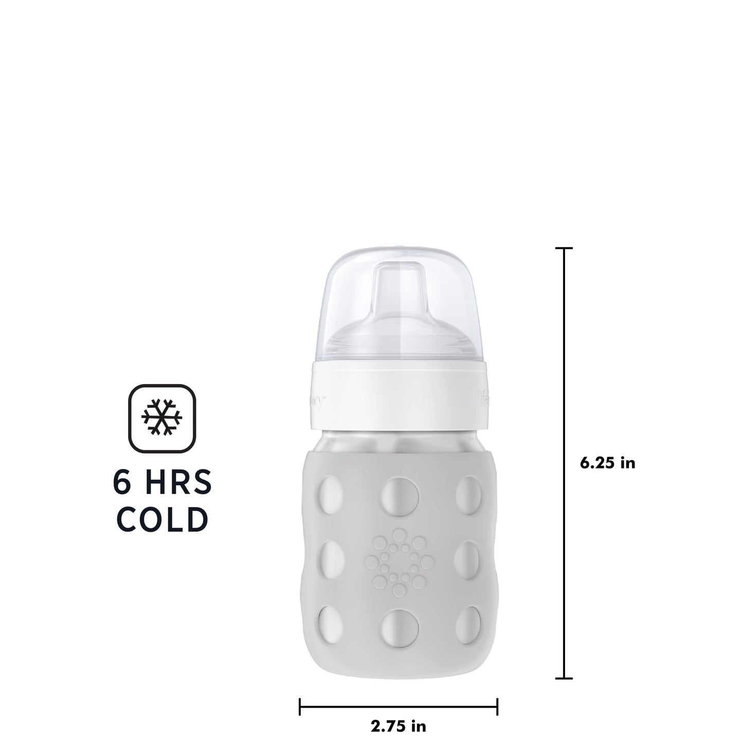 Lifefactory 8-Ounce Stainless-Steel Vacuum-Insulated Wide-Neck Baby Bottle With Sippy Nipple, Stone Gray, Ls2251Wcg4