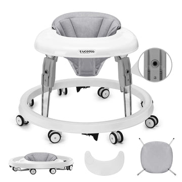 Uuoeebb Baby Walker with Wheels, One-Touch Folding Baby Walkers, Anti-Roll 8-Wheels with Brake, 7-Speed Height Adjustment with L