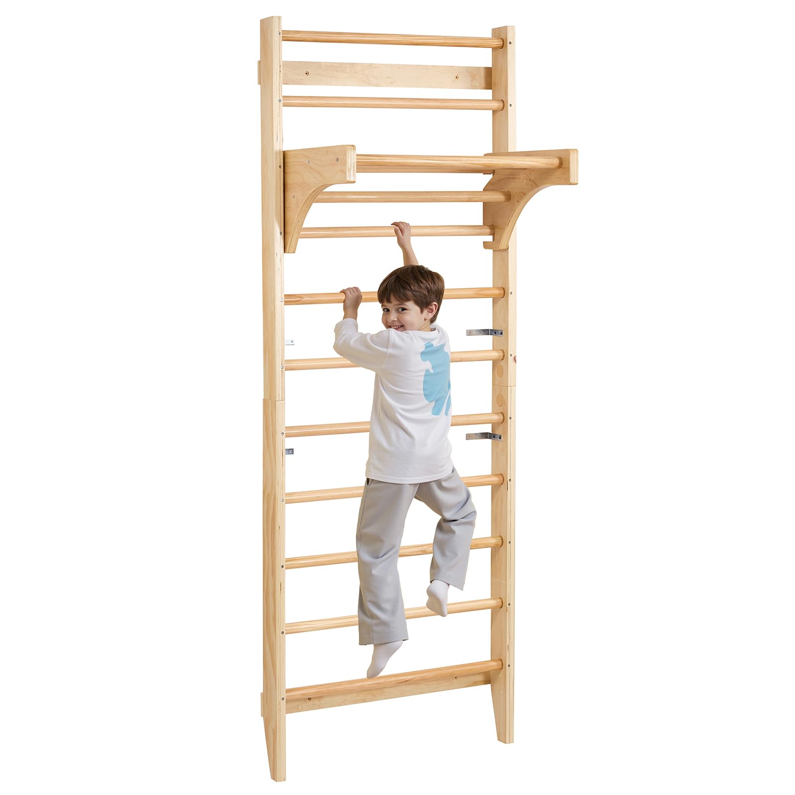 Vevor Swedish Ladder Wall Gym, 10-Level Wooden Indoor Jungle Gym, 220 Lbs Load Capacity Playground Climbing Toys For Kids And Ad