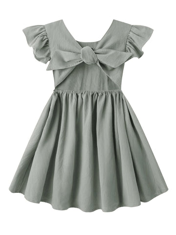Dutebare Toddler Baby Girls Dress Cotton Linen Ruffle Sleeveless Halter Kids Casual Beach Dresses Grey Green 110