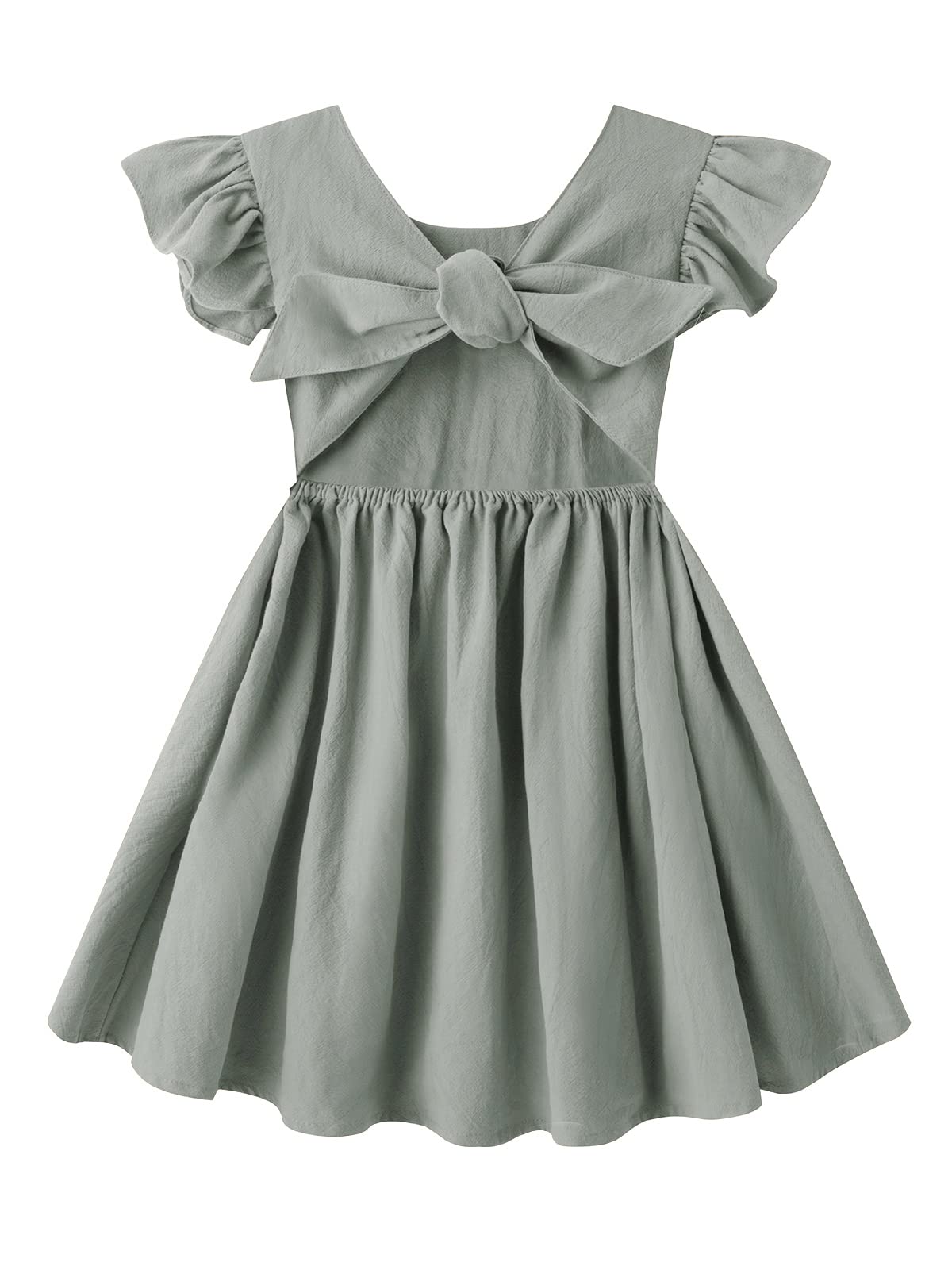Dutebare Toddler Baby Girls Dress Cotton Linen Ruffle Sleeveless Halter Kids Casual Beach Dresses Grey Green 120