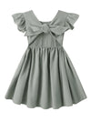 Dutebare Toddler Baby Girls Dress Cotton Linen Ruffle Sleeveless Halter Kids Casual Beach Dresses Grey Green 90