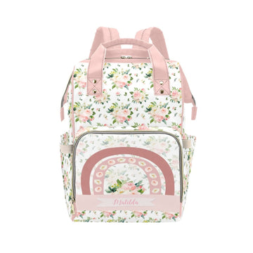Personalized Floral Rainbow Diaper Bag for Women, Custom Name Nursing Mommy Daypack, Diaper Bag for Baby Girl, New Mom Gifts