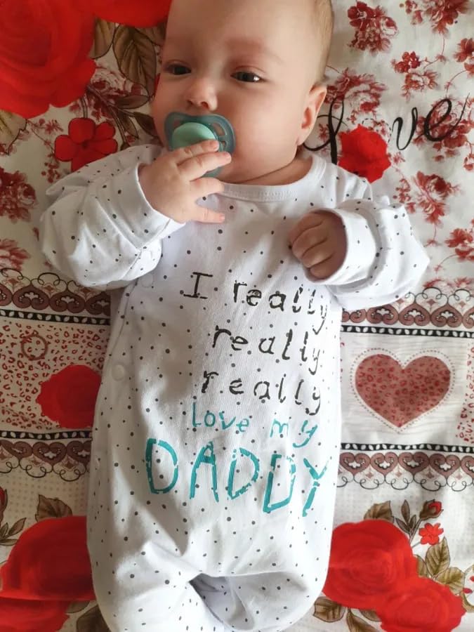 Kukitty Baby Boys Girls Romper I Really Love My Daddy And Mummy Print Jumpsuit (Daddy, Newborn)