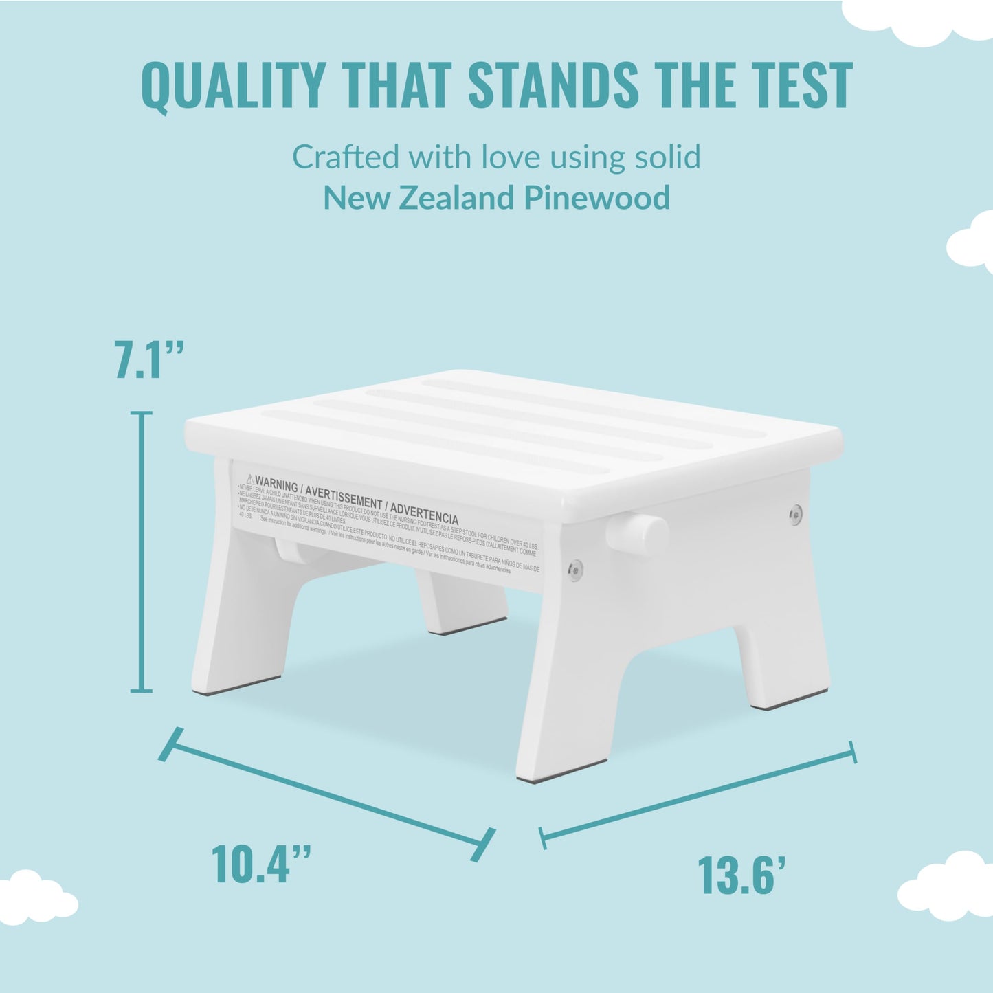 Dream On Me Ease-Up Adjustable Nursing Footrest In White, Made Of Sturdy Pinewood, Lightweight, Easy To Assemble