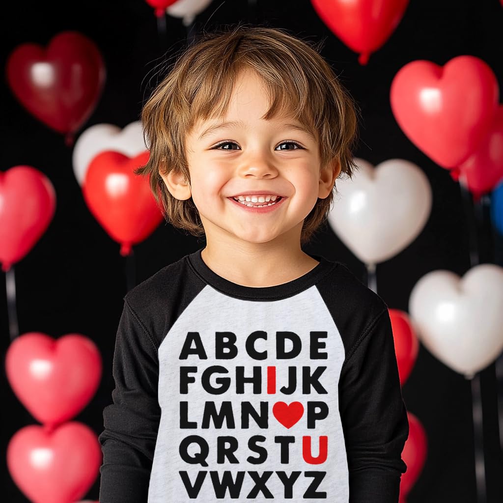Valentine'S Day Outfit Alphabet Abc I Love U Shirt Toddler Boy Girls Raglan T-Shirt Kids Long Sleeve Heart Tops 3T