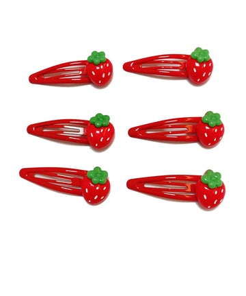 Strawberry Snap Clips Baby Girls Fruit Hair Bow Clips Strawberry Hair Ring Tie BBW24 (6 Pcs-C1)