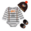 Zaxarra Baby Boy Girl Thanksgiving Outfit Long Sleeve Letter Romper + Hat + Turkey Crib Shoes 3Pcs Clothes Set (12-18 Months, St