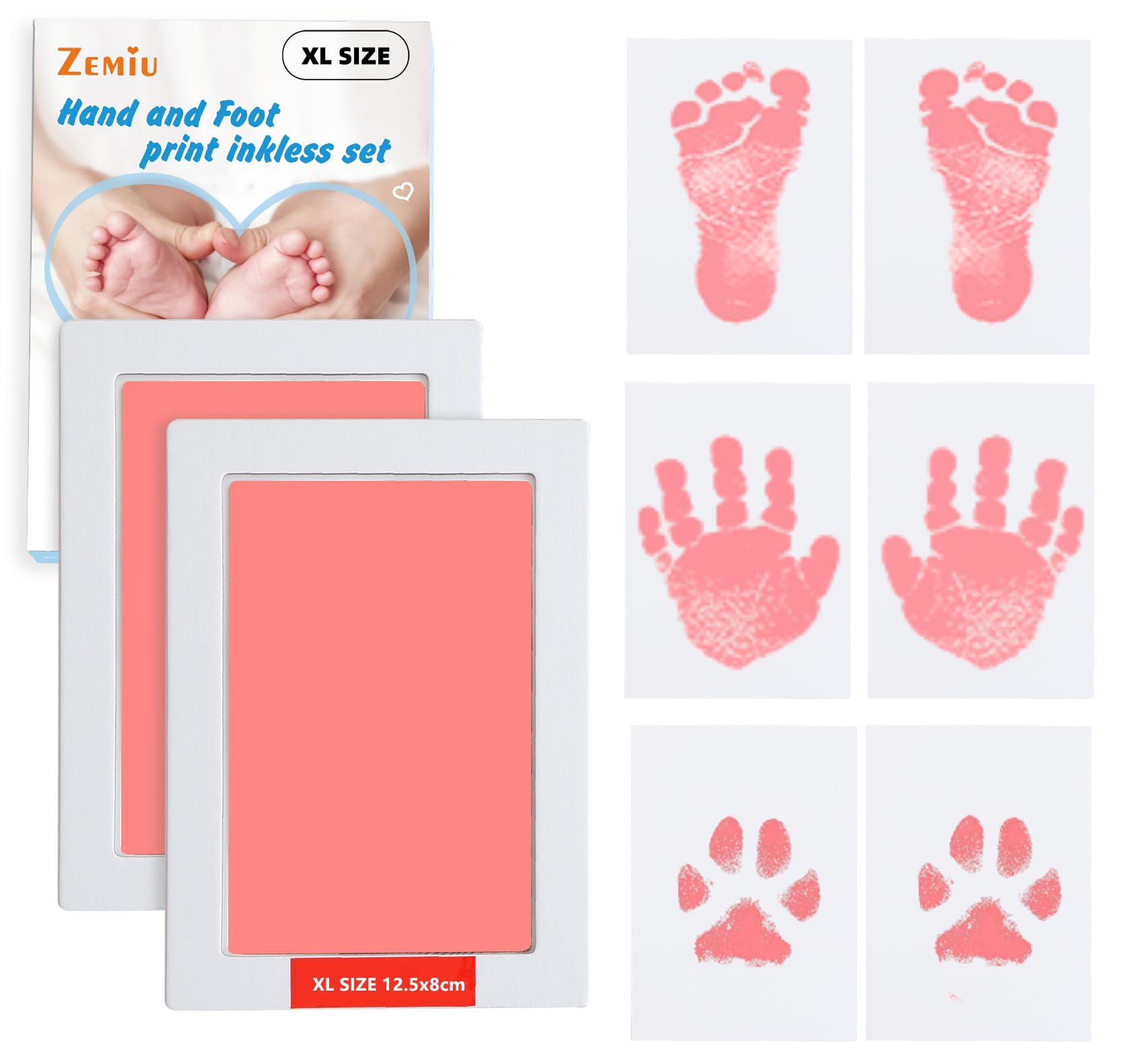 Zemiu 2 Pack Large Clean-Touch Ink Pads, Baby Handprints and Footprints for 0-18 Months, Inkless Hand and Footprint Kit,Baby Pri